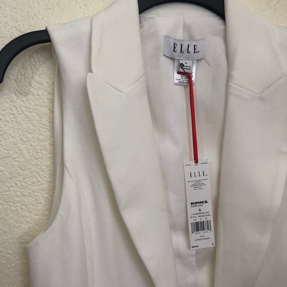 ELLE Small Sleeveless Blazer Jacket Duster Vest Collared Open Front Marshmallow - Picture 6 of 13